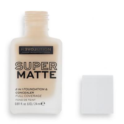 Revolution Relove Super Matte 2 in 1 Foundation &amp; Concealer Podkład dla kobiet 24 ml Odcień F2