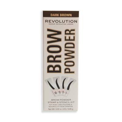 Makeup Revolution London Brow Powder Stamp &amp; Stencil Puder do brwi dla kobiet 0,65 g Odcień Dark Brown
