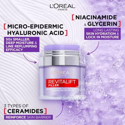 L&#039;Oréal Paris Revitalift Filler HA Plumping Water-Cream Krem do twarzy na dzień dla kobiet 50 ml