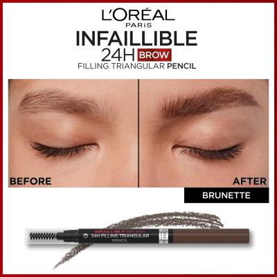 L&#039;Oréal Paris Infaillible Brows 24H Filling Triangular Pencil Kredka do brwi dla kobiet 1 ml Odcień 03 Dark Brunette