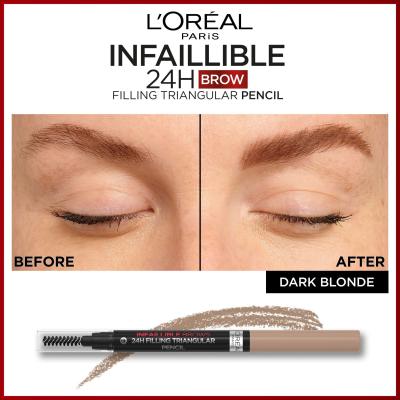 L&#039;Oréal Paris Infaillible Brows 24H Filling Triangular Pencil Kredka do brwi dla kobiet 1 ml Odcień 06 Dark Blonde