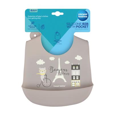 Canpol babies Bonjour Paris Silicone Bib With Pocket Śliniak dla dzieci 1 szt