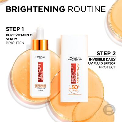 L&#039;Oréal Paris Revitalift Clinical Pure 12% Vitamin C Zestaw serum Revitalift Clinical Vitamin C Serum 30 ml + krem do twarzy na dzień Revitalift Clinical Vitamin C Anti-UV Fluid SPF50 50 ml