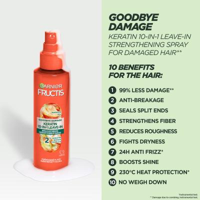 Garnier Fructis Goodbye Damage Keratin 10-In-1 Leave-In Pielęgnacja bez spłukiwania dla kobiet 150 ml