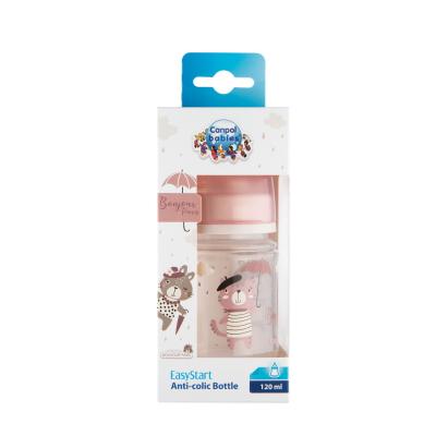 Canpol babies Bonjour Paris Easy Start Anti-Colic Bottle Pink 0m+ Butelki dla niemowląt dla dzieci 120 ml