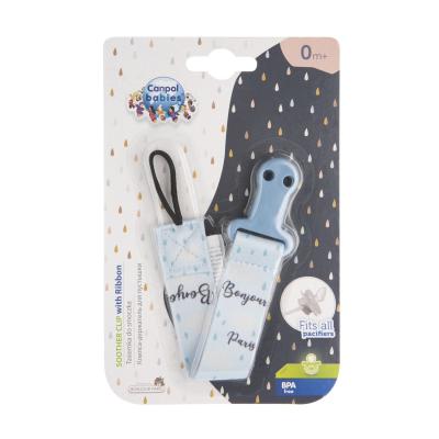 Canpol babies Bonjour Paris Soother Clip With Ribbon Blue Łańcuszek do smoczka dla dzieci 1 szt