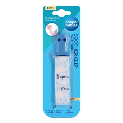 Canpol babies Bonjour Paris Soother Clip With Ribbon Blue Łańcuszek do smoczka dla dzieci 1 szt