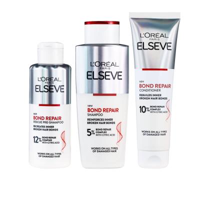 L&#039;Oréal Paris Elseve Bond Repair Zestaw szampon Elseve Bond Repair Shampoo 200 ml + pielęgnacja przed szamponem Elseve Bond Repair Pre-Shampoo 200 ml + odżywka Elseve Bond Repair Balm 150 ml