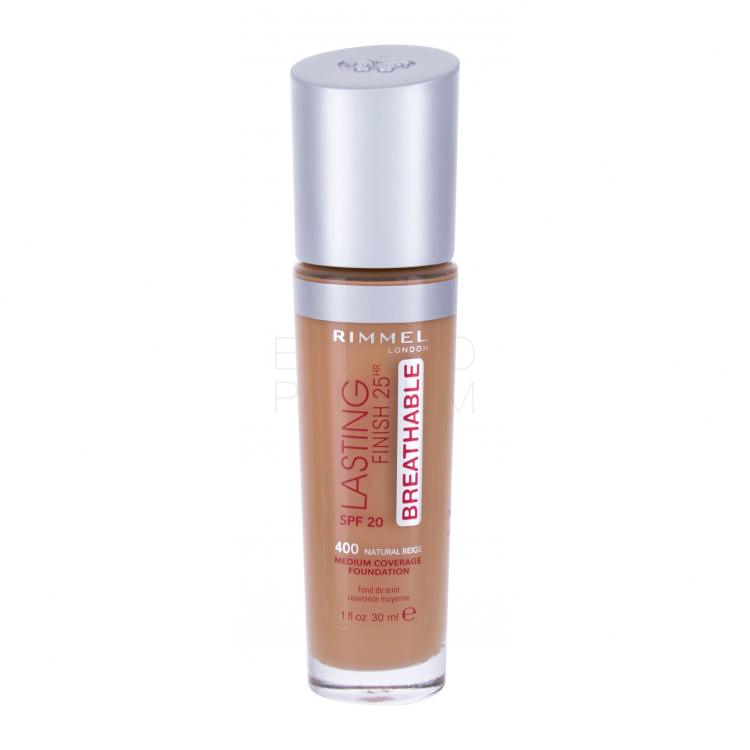 Rimmel London Lasting Finish Breathable 25HR SPF20 Podkład dla kobiet 30 ml Odcień 400 Natural Beige