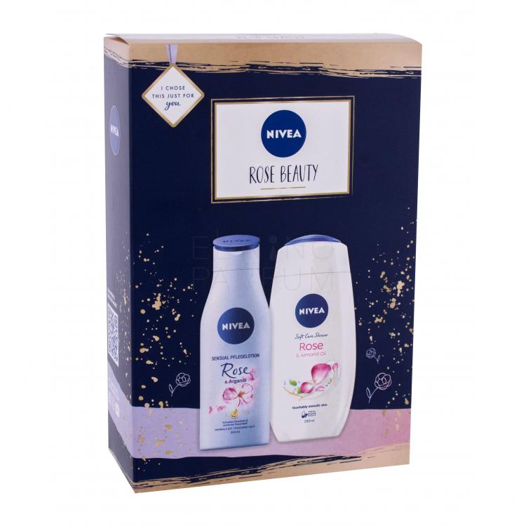 Nivea Rose &amp; Argan Oil Zestaw Mleczko do ciała z olejkiem Rose &amp; Argan Oil 200 ml + Żel pod prysznic Rose &amp; Almond Oil 200 ml