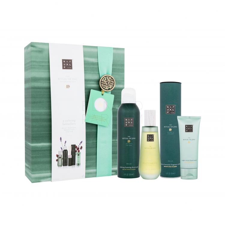 Rituals The Ritual Of Jing 4 Calming Bestsellers Zestaw Pianka pod prysznic 200 ml + krem do ciała 200 ml + spray do ciała i włosów 50 ml + peeling do ciała 250 g