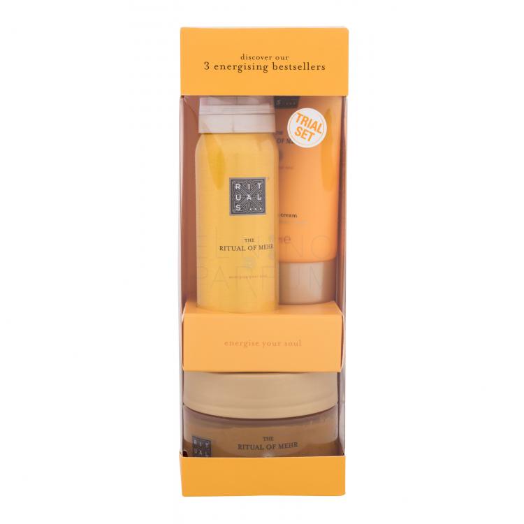 Rituals The Ritual Of Mehr 3 Energising Bestsellers Zestaw Pianka pod prysznic he Ritual Of Mehr 50 ml + Krem do ciała  The Ritual Of Mehr 70 ml + Peeling do ciała The Ritual Of Mehr 125g