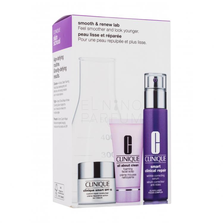 Clinique Smooth &amp; Renew Lab Set Zestaw Serum do twarzy 30 ml + krem do twarzy 15 ml + mydło do twarzy 30 ml