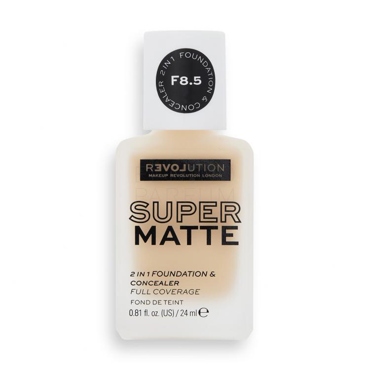 Revolution Relove Super Matte 2 in 1 Foundation &amp; Concealer Podkład dla kobiet 24 ml Odcień F8.5