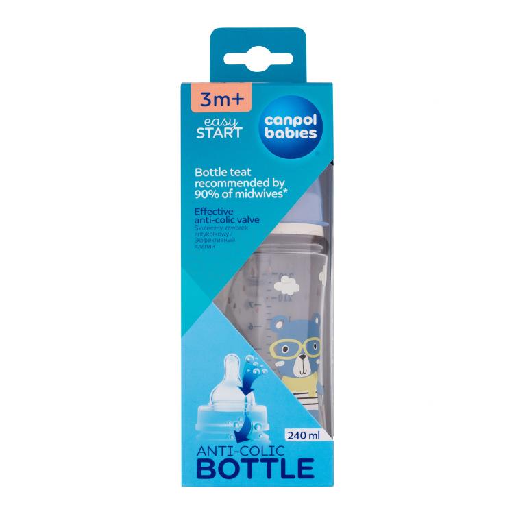 Canpol babies Bonjour Paris Easy Start Anti-Colic Bottle Blue 3m+ Butelki dla niemowląt dla dzieci 240 ml