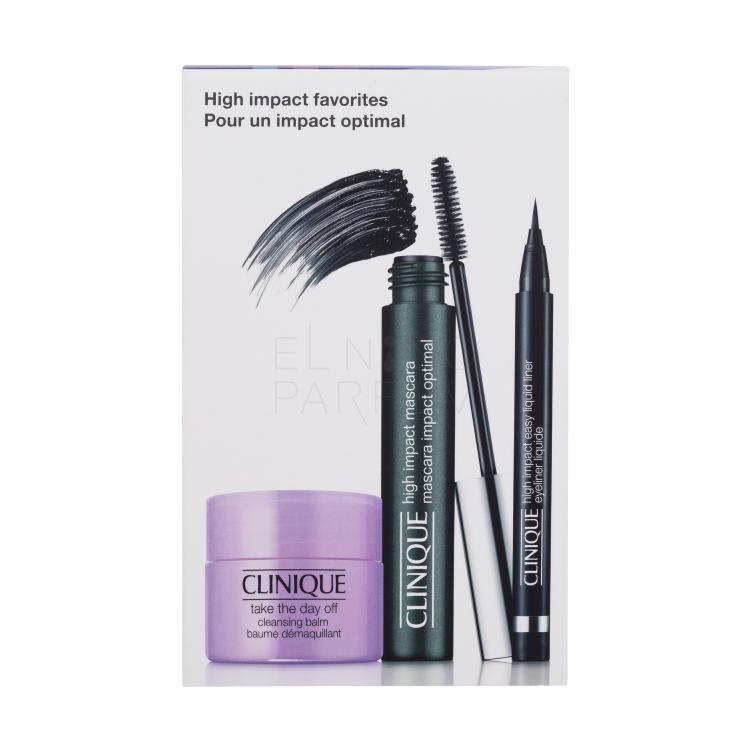 Clinique High Impact Favorites Zestaw Tusz do rzęs High Impact Mascara 7 ml + eyeliner High Impact Easy Liquid Liner 0,34 g Black + oczyszczający balsam Take The Day Off Cleansing Balm 15 ml