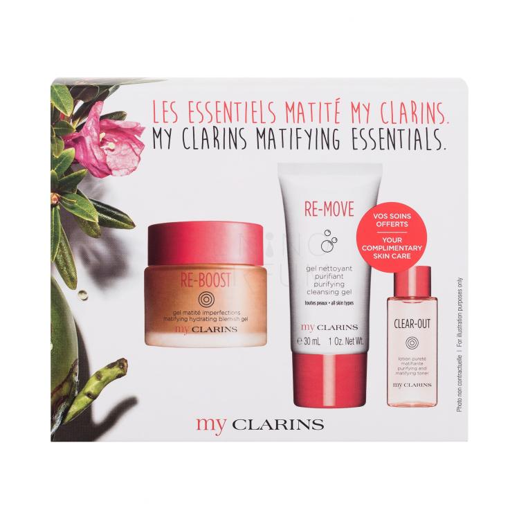 Clarins My Clarins Matifying Essentials Zestaw żel do twarzy Re-Boost Matifying Hydrating Blemish Gel 50 ml+ żel oczyszczający My Clarins Re-Move Purifying Cleansing Gel 30 ml + tonik Clear-Out Purifying and Matifying Toner 10 ml