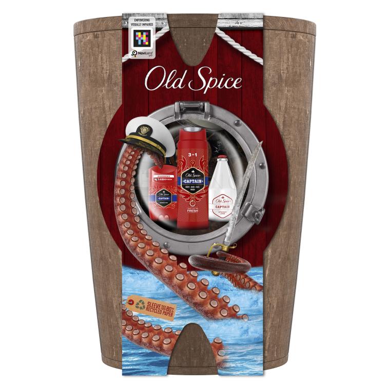 Old Spice Captain Zestaw deostick 50 ml + żel pod prysznic 3w1 250 ml + woda po goleniu 100 ml + drewniana beczułka