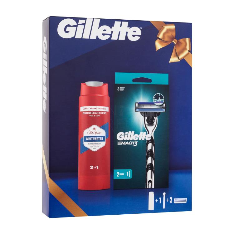 Gillette Mach3 Zestaw maszynka do golenia 1 sztuka + wymienna głowica 1 sztuka + żel pod prysznic i szampon Old Spice Whitewater 3in1 250 ml