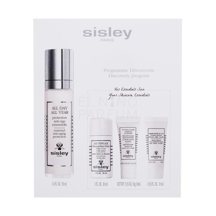 Sisley All Day All Year Discovery Program Zestaw krem do twarzy na dzień All Day All Year Essential Anti-Aging Protection 50 ml + preparat do demakijażu Eau Efficace Gentle Make-Up Remover 30 ml + krem do szyi Neck Cream 10 ml + maska do twarzy Hydra-Flash Formule Intensive 10 ml