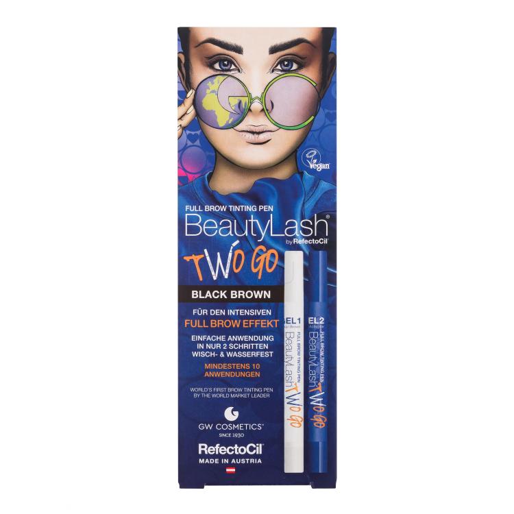 RefectoCil BeautyLash Two Go Tinting Pen Farba do brwi dla kobiet Odcień Black Brown Zestaw