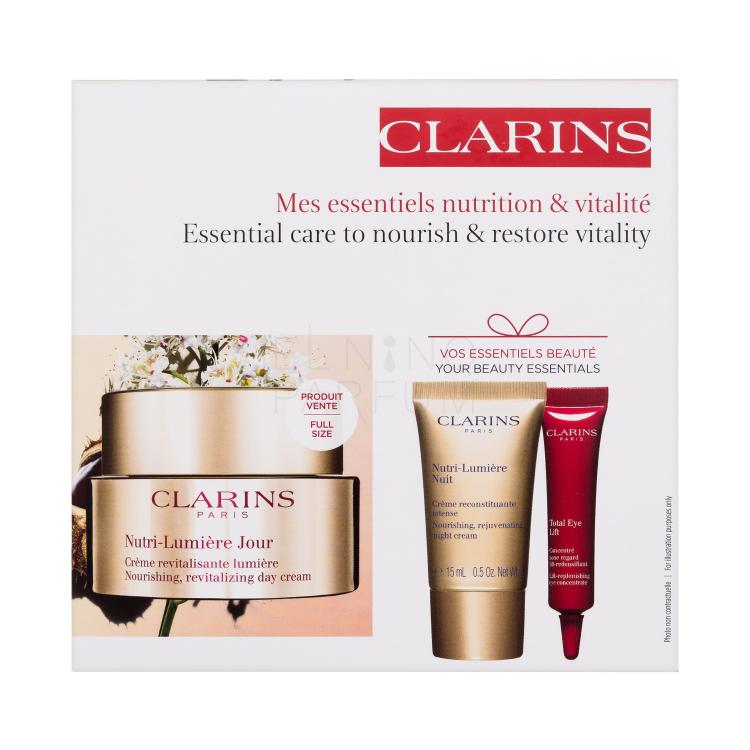 Clarins Nutri-Lumière Revitalizing Day Cream Zestaw krem do twarzy na dzień Nutri-Lumiére Jour 50 ml + krem do twarzy na noc Nutri-Lumiére Nuit 15 ml + krem do oczy Total Eye Lift 7 ml