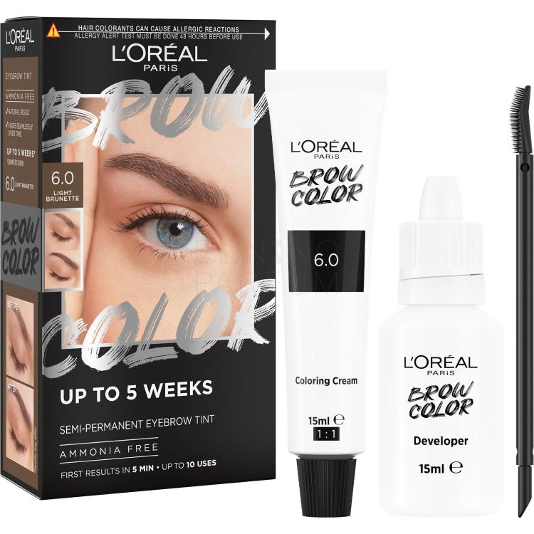 L&#039;Oréal Paris Brow Color Semi-Permanent Eyebrow Tint Farba do brwi dla kobiet 1 szt Odcień 6.0 Light Brunette