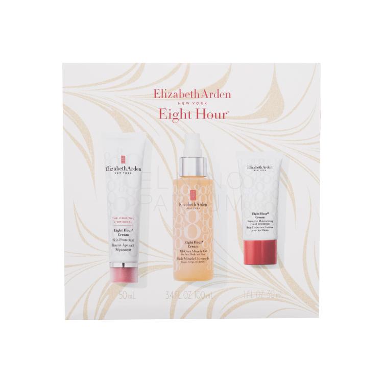 Elizabeth Arden Eight Hour Cream Holiday Miracle Zestaw olejek do twarzy, ciała i włosów Eight Hour Cream All-Over Miracle Oil 100 ml + balsam do twarzy i ciała Eight Hour Cream Skin Protectant 50 ml + krem do rąk Eight Hour Cream Intensive Moisturizing Hand Treatment 30 ml