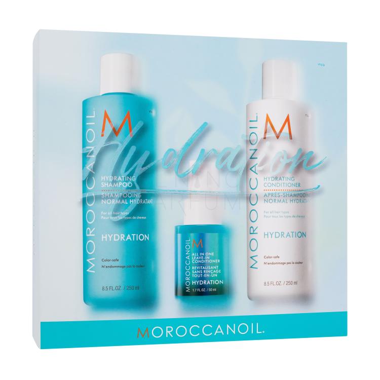 Moroccanoil Hydration Zestaw szampon Hydrating Shampoo 250 ml + odżywka Hydrating Conditioner 250 ml + odżywka All In One Leave-In Conditioner 50 ml + mleczko do ciała 10 ml