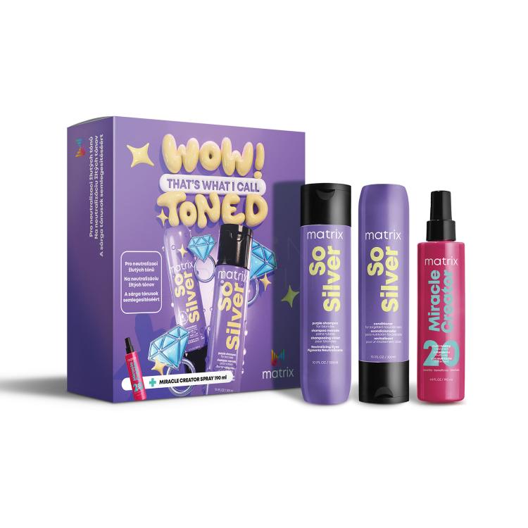 Matrix So Silver Zestaw szampon So Silver Purple Shampoo 300 ml + odżywka So Silver Conditioner 300 ml + pielęgnujący spray do włosów Miracle Creator Multi-Tasking Treatment 190 ml