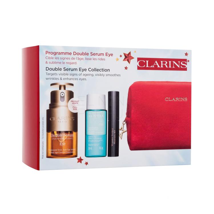 Clarins Double Serum Eye Collection Zestaw serum pod oczy Double Serum Eye 20 ml + preparat do demakijażu oczu Instant Eye Make-Up Remover 30 ml + maskara Wonder Perfect Mascara 4D 3 ml 01 Perfect Black + czerwona kosmetyczka