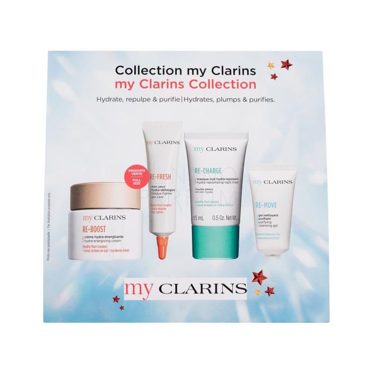 Clarins My Clarins Collection Zestaw krem do twarzy Re-Boost Hydra-Energizing Cream 50 ml + krem pod oczy Re-Fresh Fatigue-Fighter Eye Care 15 ml + maska do twarzy na noc Re-Charge Hydra-Replumping Night Mask 15 ml + żel oczyszczający Re-Move Purifying Cleansing Gel 5 ml