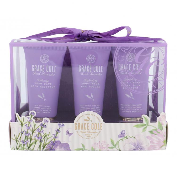 Grace Cole Fresh Lavender Zestaw Piana do kąpieli 50 ml + Żel pod prysznic 50 ml + Krem do ciała 50 ml + Kosmetyczka