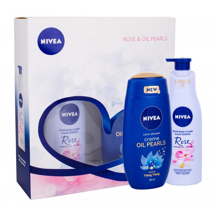 Nivea Rose &amp; Argan Oil Zestaw Balsam do ciała with Oil Rose &amp; Argan Oil 200 ml + Żel pod prysznic Creme Oil Pearls Ylang Ylang 250 ml