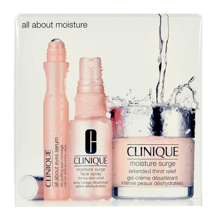 Clinique Moisture Surge Zestaw 75ml Moisture Surge Gel-cream + 30ml Moisture Surge Face Spray + 15ml All About Eyes Serum Uszkodzone pudełko